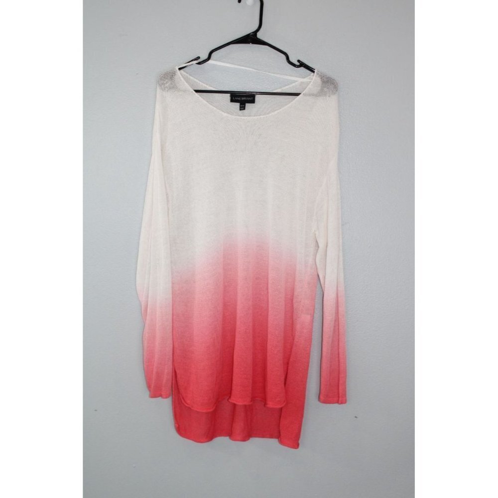 Lane Bryant Blouse Women's XXL 18/20 Pink Ombre Open Knit Linen Blend Beach Boho